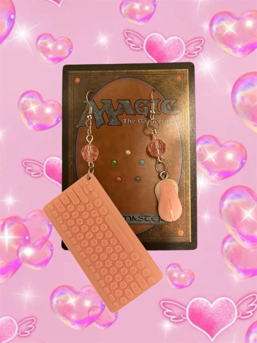 Pink Silicone Keyboard & Mouse earrings